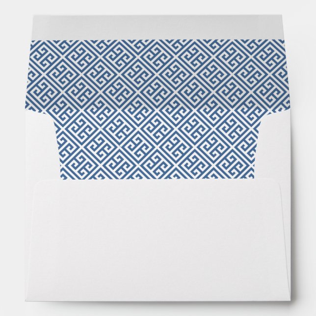 Smart Navy White Greek Key Lined Return Address Envelope (Back (Bottom))