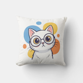 Smart Nerd White Cat Glasses Design Throw Pillow