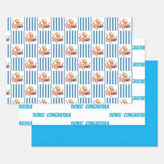 Smart Octopus Congratulations Wrapping Paper Sheet (Set)