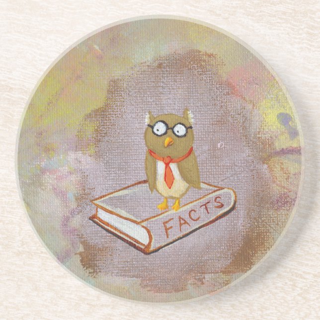 Smart owl art legal facts fun unique art painting coaster (Front)