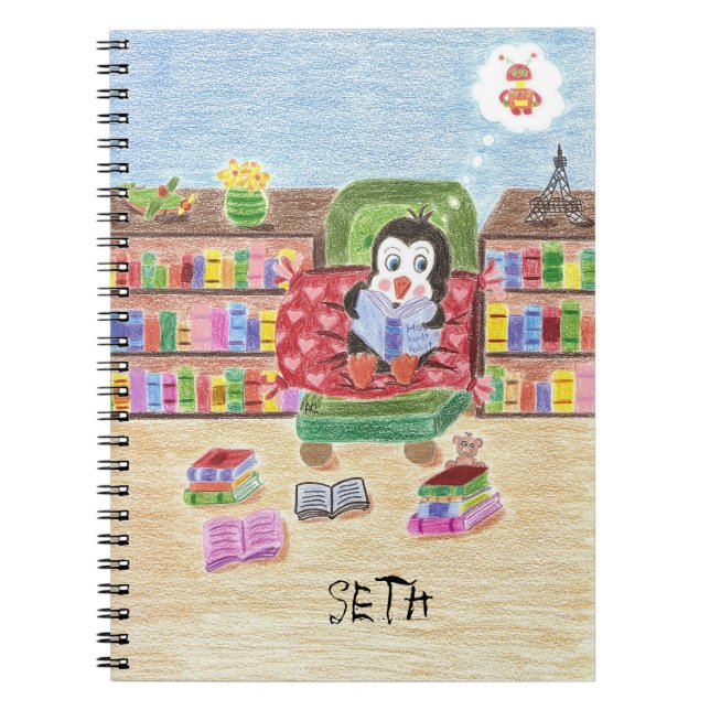 Smart reading penguin personalized kid notebook (Front)