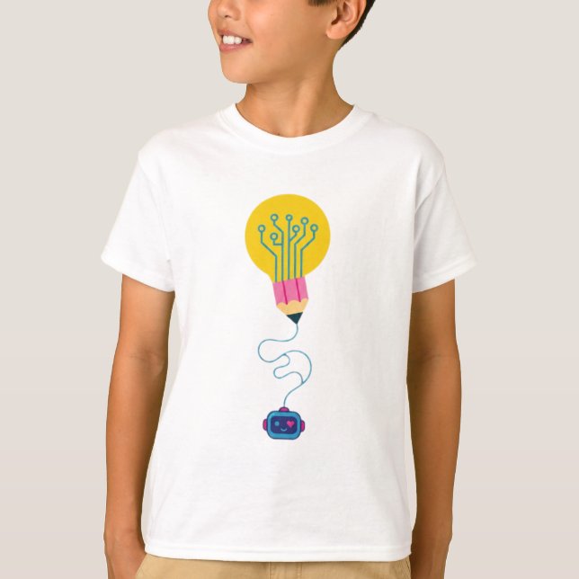 Smart Robot & Lightbulb Student Graphic T-Shirt (Front)