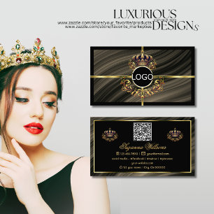  Smart Royal Brown Gold Crown with Logo QR Code Business Card