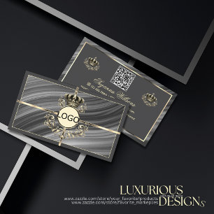 Smart Royal Grey Gold Crown with Logo and QR Code Business Card