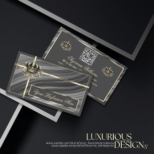 Smart Royal Grey Gold Crown with QR Code Sumptuous Business Card