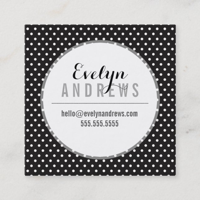 SMART SIMPLE SPOT mini polka dot mono black white Square Business Card (Front)