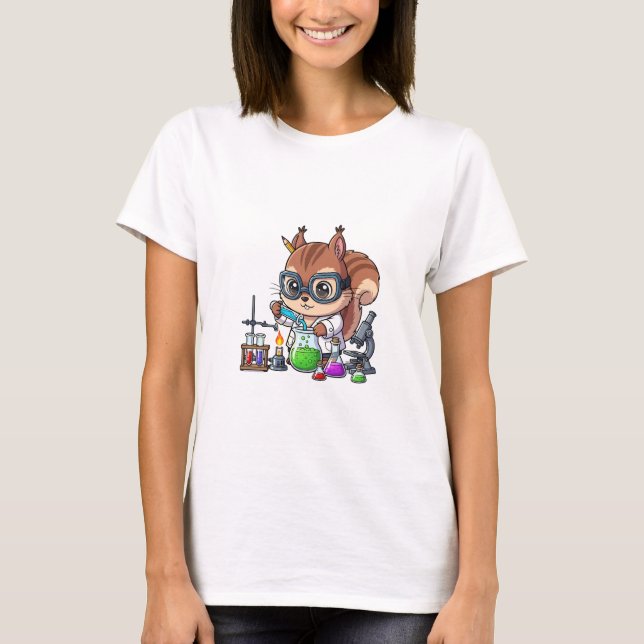 Smart Squirrel Scientist Conducting Chemistry T-Shirt (Front)