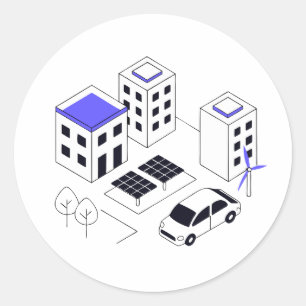smart sustainable city, showcasing rooftops classic round sticker