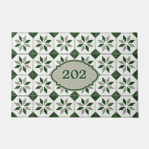 Smart Vintage Green & White Classic Tile - Number Doormat