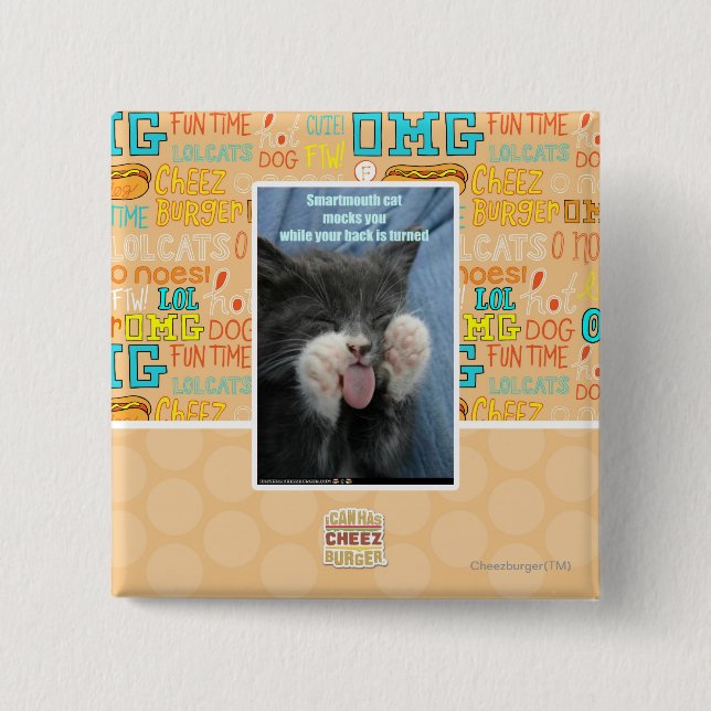 Smartmouth cat 2 inch square button (Front)