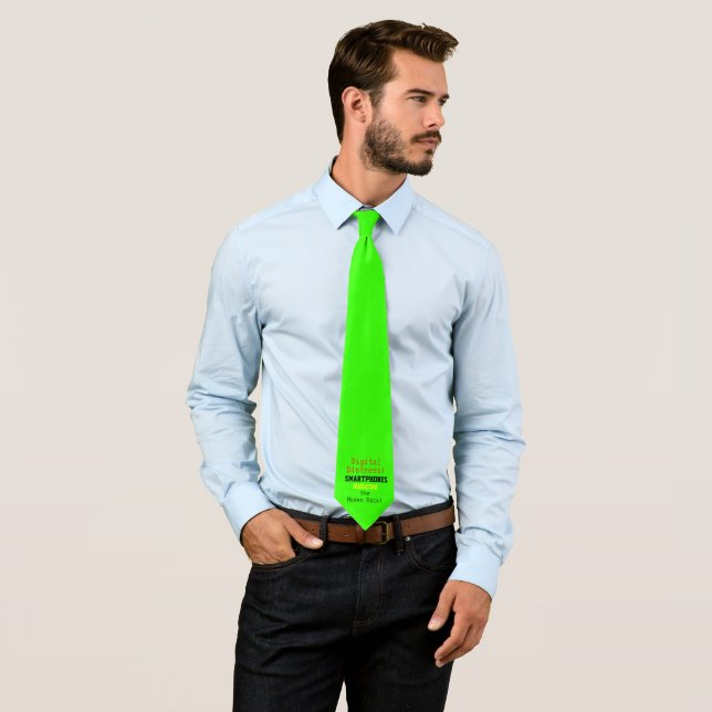 Smartphone Digital Humour Green Office Tie (In Situ)