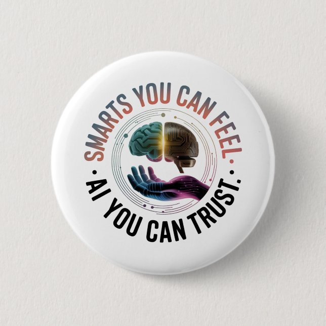 Smarts You Can Feel – AI Brain Futuristic Design 2 Inch Round Button (Front)