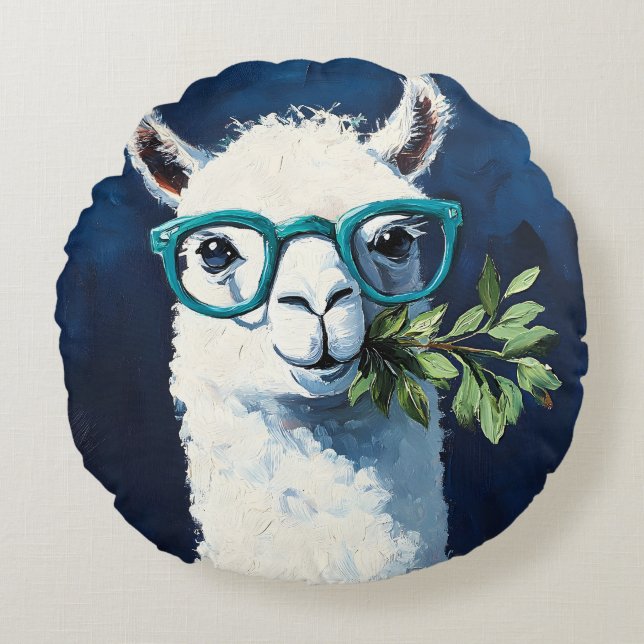 Smarty Llama Chic Round Pillow (Front)