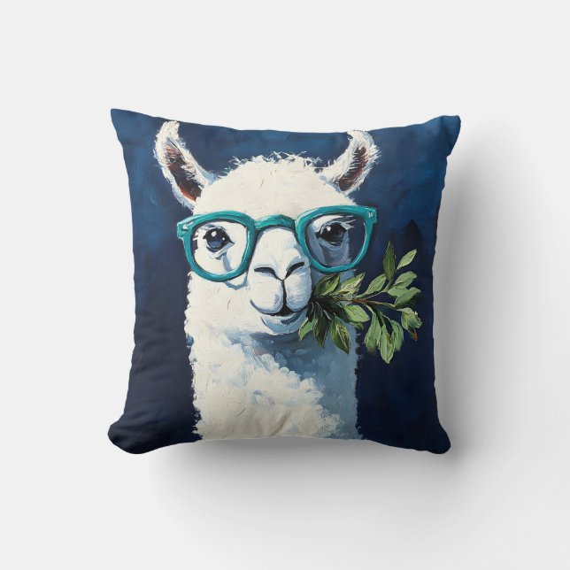 Smarty Llama Chic Throw Pillow (Front)