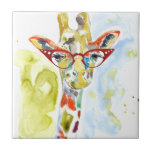Smarty-Pants Giraffe Tile<br><div class="desc">This watercolor print features a colourful giraffe in eyeglasses | By Jennifer Goldberger</div>