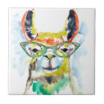 Smarty-Pants Llama Tile<br><div class="desc">Smarty-Pants Llama by Jennifer Goldberger. Features a fabulous llama in a watercolor style wearing fun eyeglasses.</div>