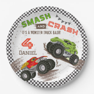 Smash and Crash Monster Truck 4th Birthday Party Paper Plate