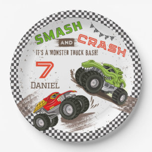 Smash and Crash Monster Truck 7th Birthday Party Paper Plate