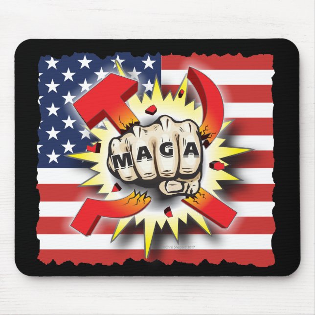 SMASH COMMUNISM MAGA FIST AMERICAN PRIDE MOUSE PAD (Front)