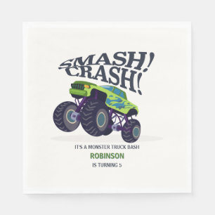 Smash Crash - Modern Green Monster Truck Birthday  Napkin