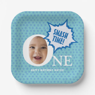 SMASH! Fun Baby boy Photo Collage Personalized  Paper Plate
