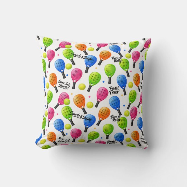 Smash & Smile Padel  Throw Pillow (Front)