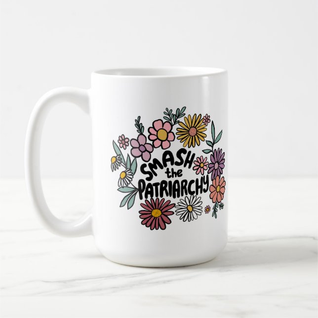 SMASH the PATRIARCHY Floral Cute Daisy Hand-Drawn Coffee Mug (Left)