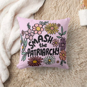 SMASH the PATRIARCHY Floral Cute Daisy Hand-Drawn Throw Pillow