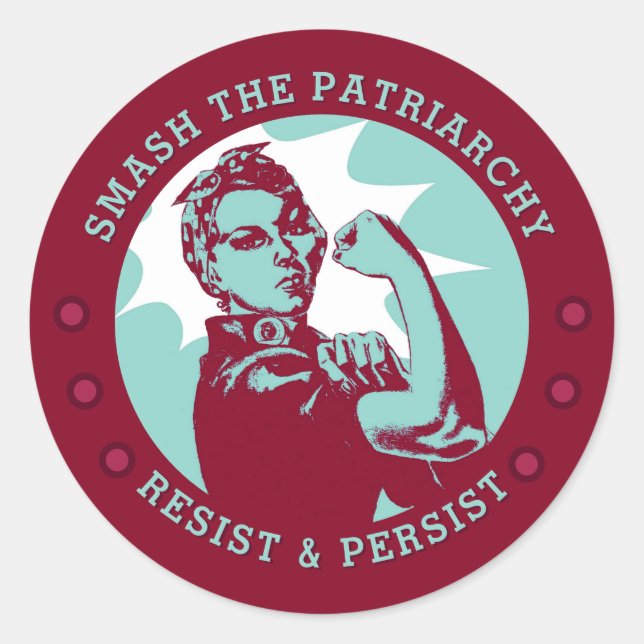 Smash the Patriarchy Rosie the Riveter Red Classic Round Sticker (Front)