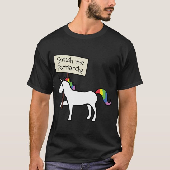 Smashhe Patriarchy White Unicorn Relaed Fit boy gi T-Shirt (Front)