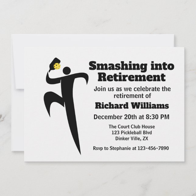 Smashing into Retirement Pickleball Player Modern  Invitation (Front)