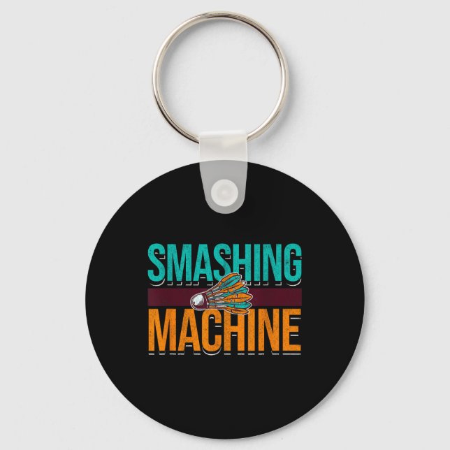 Smashing Machine Shuttle Retro Birdie Badminton  Keychain (Front)