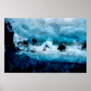 Smashing waves of a roaring ocean Landscape Poster