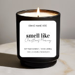 Smell Like Christmas Morning Funny Holiday Candle  Square Sticker<br><div class="desc">Bring holiday cheer to your candle collection with this “Smell Like Christmas Morning” candle label. Designed with a clean, modern aesthetic, this festive sticker makes the perfect finishing touch for DIY candle makers, small businesses, or personalized gifts. Ideal for labelling soy wax candles, it captures the warmth and magic of...</div>