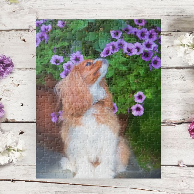 Smelling Petunias Cavalier King Charles Spaniel Jigsaw Puzzle (Creator Uploaded)