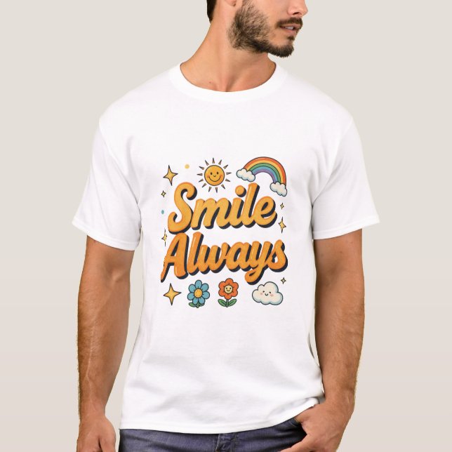 Smile Always Retro Rainbow Design T-Shirt (Front)