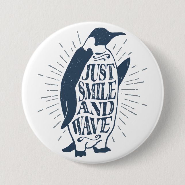 Smile and Wave Penguin 3 Inch Round Button (Front)