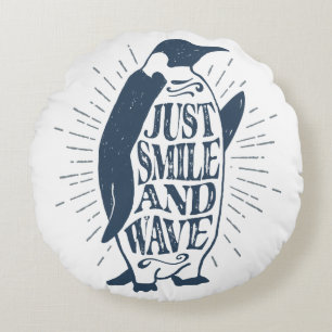 Smile and Wave Penguin Round Pillow