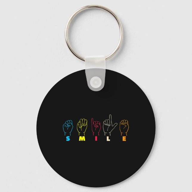 Smile ASL Alphabet American Sing Language ASL Teac Keychain (Front)