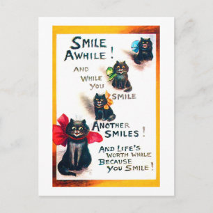 Smile Awhile, Black Cat, Louis Wain Postcard