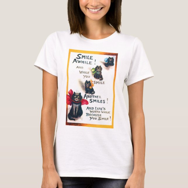 Smile Awhile, Black Cat, Louis Wain T-Shirt (Front)