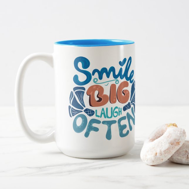 Smile Big Laugh Often Two-Tone Coffee Mug (With Donut)