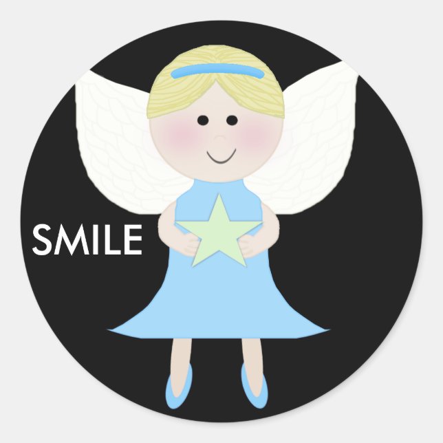 smile blue angel classic round sticker (Front)