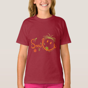 Smile Brush Style Line Art   Girls’ T-Shirt