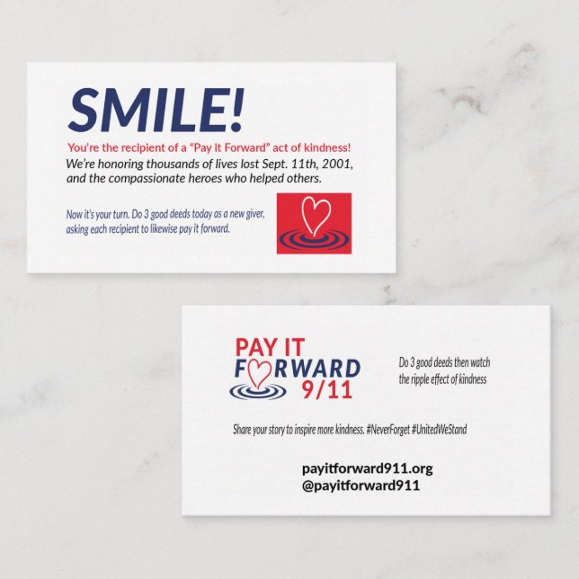 Smile Cards from Pay it Forward 9/11 (Front/Back)
