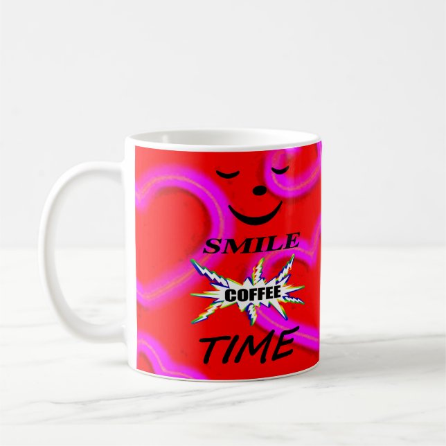 Smile Coffee Time With Love Hearts Coffee Mug (Left)