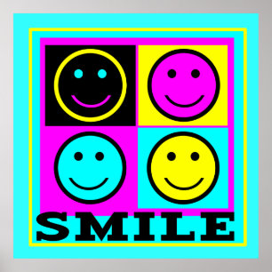 SMILE cute CMYK Faces Poster