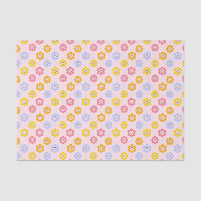 Smile Daisy Cute Groovy Retro Tissue Paper (Front)