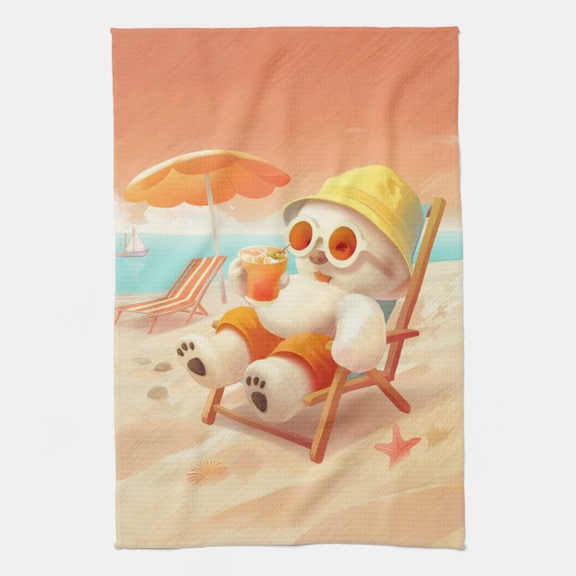Smile Dog – Beach Mode On Kitchen Towel (Vertical)