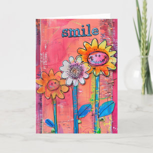 *~**~ SMILE  Doodle Colorful Whimsical Flower Thank You Card